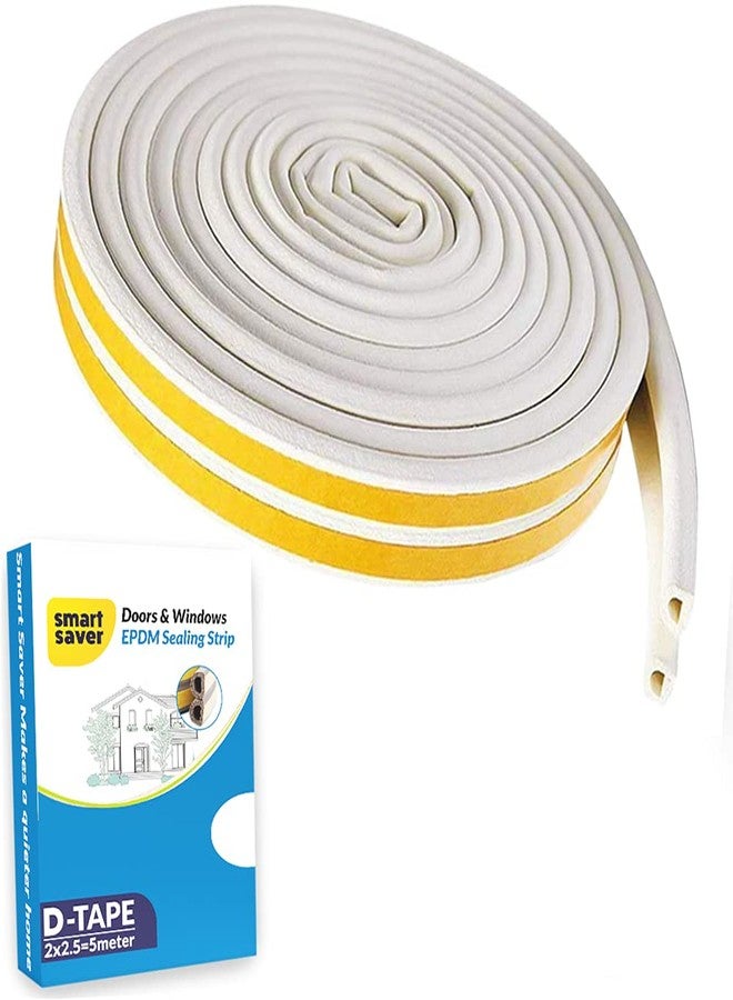 سمارت سيفر شريط مانع للتسرب من المطاط الرغوي على شكل حرف D (أبيض) من سمارت سيفر، على شكل حرف D، للأبواب والنوافذ، بطول 5 أمتار (2 × 2.5 متر = 5 أمتار) - عبوة من قطعة واحدة - Image 1